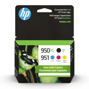 4 szt. Oryginalny HP 950XL czarny i 951 trójkolorowy OfficeJet 8600 Edycje {1/2 używany} - Zdjęcie 1 z 4
