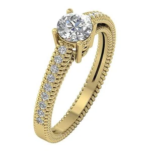 Solitaire Anniversary Lab Grown Round Diamond Ring VS F 1.00 Ct 14K Yellow Gold - Picture 1 of 11