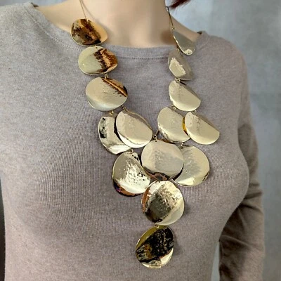 Золотистый большой кованый диск бахрома заявление нагрудник ожерелье цепочка 24,5-27,5» - Изображение 1 из 4