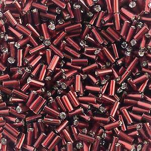 #2 Bugle Beads Dark Red Silver Lined