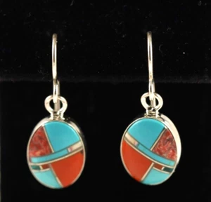 Turquoise Coral Drop/Dangle Sterling Silver .925 Wire Earrings Multi Color - Picture 1 of 7