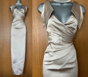 Karen Millen UK 10 Dorado Satén Detalle Frontal Largo Vestido de Baile de graduación Vestido de Cóctel 38 - Imagen 1 de 10