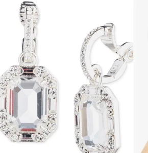$48 Lauren Ralph Lauren crystal charm clip on hoop earrings Silver Clear C5 - Picture 1 of 2
