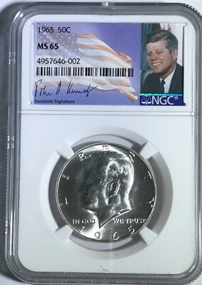 1965 NGC MS65 Silver Kennedy Half Dollar JFK Coin Signature 50c Business Strike - Image 1 of 3