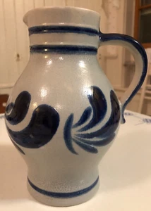 Vintage Handarbeit German Salt Glaze Water Jug Pitcher Pottery Midcentury Heavy! - Picture 1 of 16
