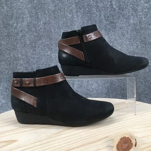 Rockport Cobb Hill Boots Womens 9.5 M Joy Ankle Booties Zip Heels Black Fabric - Picture 1 of 17