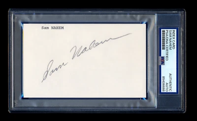 SAM NAHEM SIGNED MINT INDEX CARD PSA/DNA AUTOGRAPHED JEWISH BROOKLYN DODGERS - Image 1 of 2