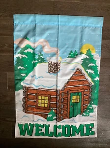 Welcome Snow Log Cabin  House flag 30” x 42” - Picture 1 of 2