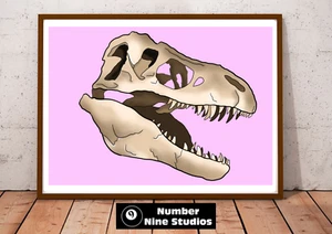 T-Rex/Dinosaur Fossil Artwork Illustration A5 Print, signed by artist. Limited. - Picture 1 of 6