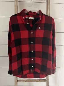 Abercrombie Kids Red Plaid Flannel Button Up Long Sleeve Shirt Size 13/14 - Picture 1 of 7