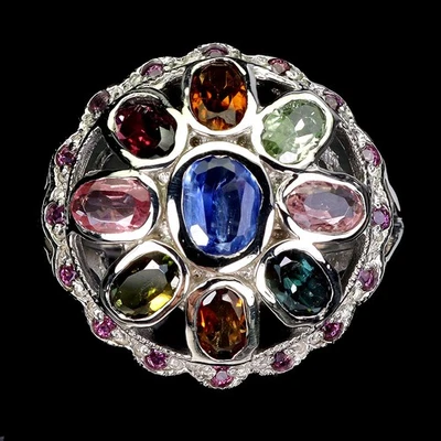 925 Anello Argento Sterling Ovale Cianite 6x4mm Tormalina Gemma Gioielli Size 9 - Immagine 1 di 4