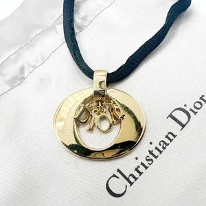 Christian Dior Black Cord Choker Necklace, Gold Pendant, Used, from Japan rare - Picture 1 of 14