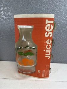 Vintage Anchor Hocking Set Orange Juice Carafe with 4 Glasses MCM-New In Box - Picture 1 of 7