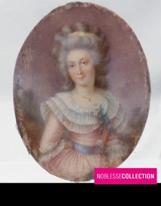 ANTIQUE 19th CENT. FRENCH MINIATURE HAND PAINTED GOUACHE LADY PORTRAIT - Picture 1 of 4