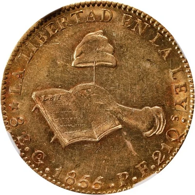 México Oro 8 Escudos 1855/4-Go PF Guanajuato NGC MS-61! Sobreactualización brillante rara Foto 1 de 4