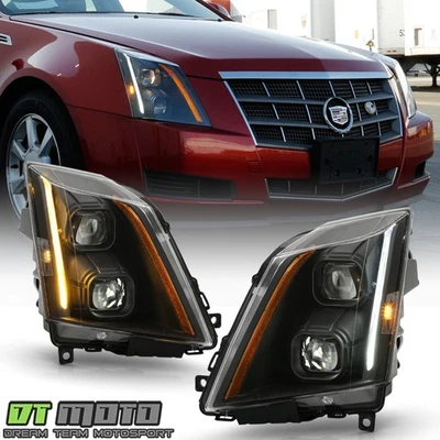 2008-2014 Cadillac CTS Halogen Black LED Switchback Signal Projector Headlights - Image 1 of 4