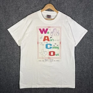 Vintage David Koresh Shirt Large White 90s Waco Texas Cult Siege Temple FBI - Picture 1 of 7