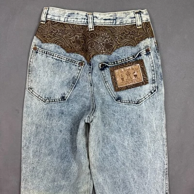 Jeans Joujou vintage para mujer 3 accesorios de cuero azul vaquero occidental lavado ácido Foto 1 de 4