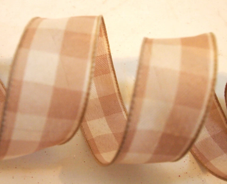 Cinta con cable a cuadros beige tostado de 5 yardas 1 1/2" Navidad Acción de Gracias Otoño 5yd Foto 1 de 1
