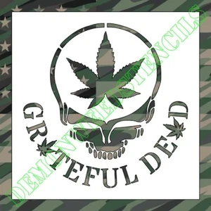 8"x8" Clear Plastic Stencil - Grateful Dead Skull w/Leaf (RO665) (.007") - Picture 1 of 2