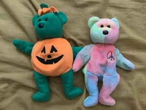 SEHR SELTEN VINTAGE sehr guter Zustand 1996-2003 "Peace" und "Tricky" TY Beanie Baby Teddybären - Bild 1 von 10