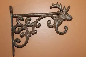 Stag Head Shelf Board Holder Bracket, Rustic Brown Cast Iron, B-15 - Picture 1 of 12