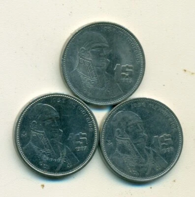 3 MOEDAS DIFERENTES DE 1 PESO do MÉXICO (1985, 1986 e 1987). - Imagem 1 de 2