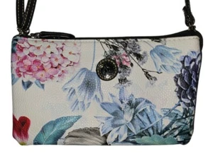 Stone & Co White & Floral Adjustable Crossbody Clutch Wallet Purse - Picture 1 of 12