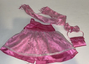 CONSTRUIR UN OSO BEBÉ ROPA CONJUNTO 4 PIEZAS ROSA VESTIDO DE NOCHE BUFANDA MONEDERO LAZO BRILLO - Imagen 1 de 3