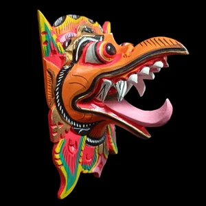 Orange Garuda Vogel indonesisch balinesisch handgeschnitzt Wandkunst hängende Holzmaske - Bild 1 von 13