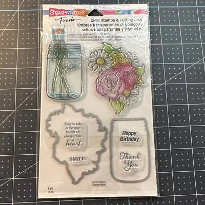 Mason Jar & Flowers Stampendous Clear Stamp & Die Cut Set CSD04 NEW! 8 Pcs - Image 1 of 4