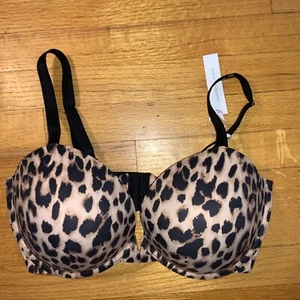 Victoria's Secret NWT 38DDD Leopard Print Push Up Bra Black Straps NWT - Picture 1 of 13
