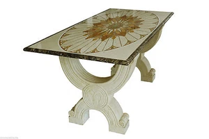 Table With Inlay Of Marble Yellow Egypt and Imperador Classic Inlay Marble Table - Picture 1 of 1