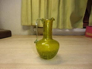 vintage green crackel glass bud vase glows orange FREE SHIPPING - Picture 1 of 12