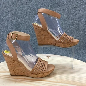 Jessica Simpson Sandals Womens 9 M Jividen Ankle Straps Brown Faux Leather Cork - Picture 1 of 15