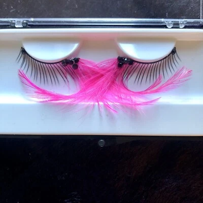 Pink feather Black rhinestone false eyelashes Red Cherry - Image 1 of 4