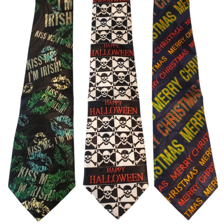 Holiday Ties #33B - Lot of 3 Novelty Neckties NWT Halloween Christmas St Pat's - Image 1 of 1