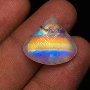 AAAAA Quality Natural Rainbow Moonstone multi Fire Heart Shape Cabochon 17x18.50 - Picture 1 of 16