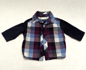 Boys Shirt Baby Infant Plaid Long Sleeve Snap Up with Henley 3-6 mos. Blue - Picture 1 of 4