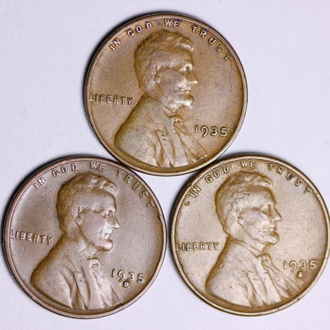 1935 + 1935-D + 1935-S  Lincoln Wheat Cents LOWEST PRICES ON THE BAY! FREE S/H Cover
