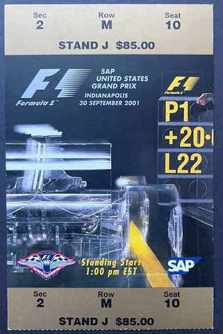 2001 F1 United States Grand Prix Ticket Stub Indianapolis Motor Speedway VTG Cover