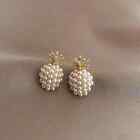 2.10Ct Round Cut Genuine Pearl Pineapple Stud Earring 14K Yellow Gold Plated