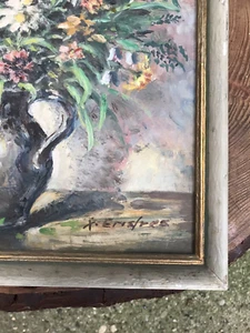 Vintage 1940/50er Deutsches Stillleben Ölgemälde signiert gerahmte Tafel Mid Century - Bild 1 von 4