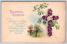Easter Wishes, Floral Cross, Rural Scene, Rhyme, Antique Postcard