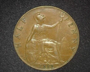 GREAT BRITAIN 1912 HALF-PENNY KM809 VERY FINE ~E82 - Picture 1 of 2