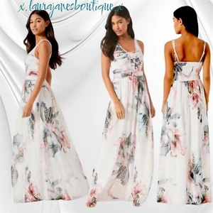 Little Mistress size 14 White Floral Chiffon Beaded Lined Maxi Dress - Picture 1 of 6