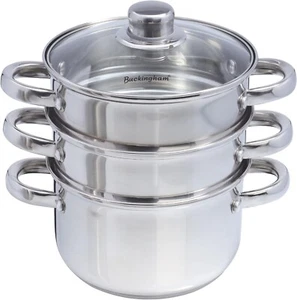 3 Tier Steamer Set Stainless Steel 18 cm Premium Quality by Buckingham - Picture 1 of 27