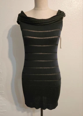 Wayne Rogers Sheer Black Silk Blend Knit Off Shoulder Mini Dress Size M - Image 1 of 4