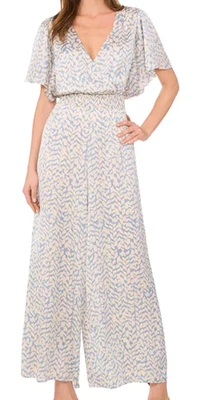 Mono Vince Camuto Azul Floral Manga Acampanada Pierna Ancha Una Pieza XL Foto 1 de 4