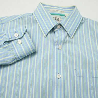 Camisa Ruehl No.925 Para Hombre Grande Azul Verde Rayas Botones Manga Larga Bolsillo Foto 1 de 4